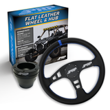 PRP Flat Leather Steering Wheel Kit  Blue With UTV Hub For Polaris RZR  Can Am X3  Arctic Cat Wildcat  EZ-GO  GEM  John Deere Gator
