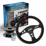 PRP Flat Leather Steering Wheel Kit  Red With Quick Release Hub For Polaris RZR  Can Am X3  Arctic Cat Wildcat  EZ-GO  GEM  John Deere Gator