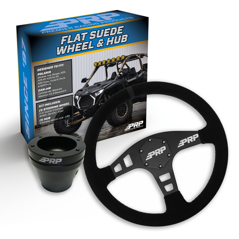 PRP Flat Suede Steering Wheel Kit  Black With UTV Hub For Polaris RZR  Can Am X3  Arctic Cat Wildcat  EZ-GO  GEM  John Deere Gator
