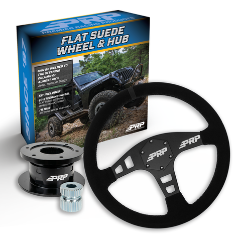 PRP Flat Suede Steering Wheel Kit  Black With Quick Release Hub - Universal Weld On Adaptor