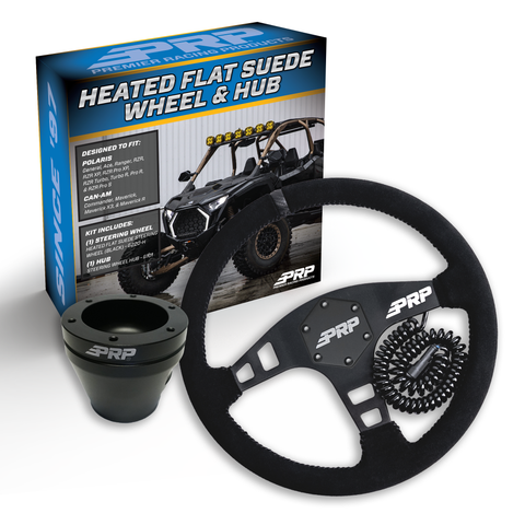 PRP Heated Flat Suede Steering Wheel Kit  Black With UTV Hub For Polaris RZR  Can Am X3  Arctic Cat Wildcat  EZ-GO  GEM  John Deere Gator