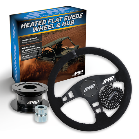 PRP Heated Flat Suede Steering Wheel Kit  Black With Quick Release Hub For Yamaha YXZ  Viking  Wolverine  Rhino