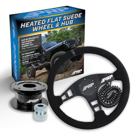PRP Heated Flat Suede Steering Wheel Kit  Black With Quick Release Hub - Universal Weld On Adaptor
