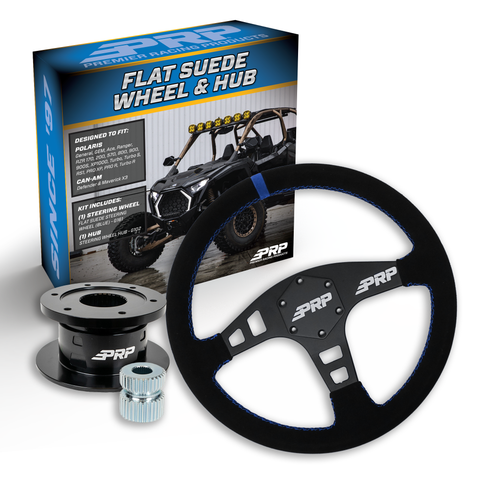 PRP Flat Suede Steering Wheel Kit  Blue With Quick Release Hub For Polaris RZR  Can Am X3  Arctic Cat Wildcat  EZ-GO  GEM  John Deere Gator