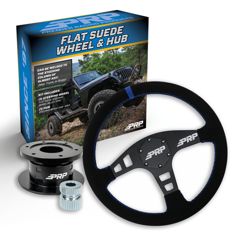 PRP Flat Suede Steering Wheel Kit  Blue With Quick Release Hub - Universal Weld On Adaptor