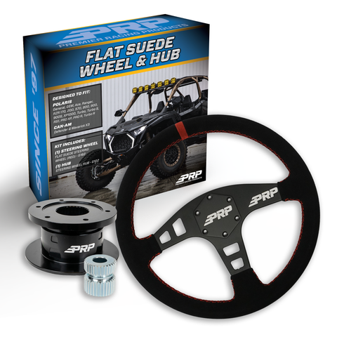 PRP Flat Suede Steering Wheel Kit  Red With Quick Release Hub For Polaris RZR  Can Am X3  Arctic Cat Wildcat  EZ-GO  GEM  John Deere Gator
