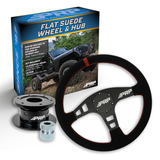 PRP Flat Suede Steering Wheel Kit  Red With Quick Release Hub - Universal Weld On Adaptor