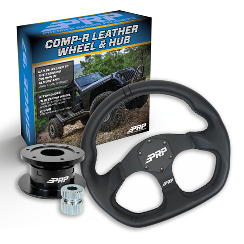 PRP Leather D-Shape Steering Wheel Kit  Black With Quick Release Hub - Universal Weld On Adaptor