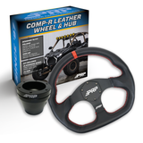 PRP Leather D-Shape Steering Wheel Kit  Red With UTV Hub For Polaris RZR  Can Am X3  Arctic Cat Wildcat  EZ-GO  GEM  John Deere Gator