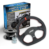 PRP Leather D-Shape Steering Wheel Kit  Red With Quick Release Hub For Polaris RZR  Can Am X3  Arctic Cat Wildcat  EZ-GO  GEM  John Deere Gator