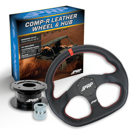 PRP Leather D-Shape Steering Wheel Kit  Red With Quick Release Hub For Yamaha YXZ  Viking  Wolverine  Rhino