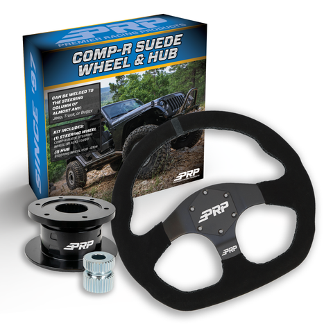 PRP Suede D-Shape Steering Wheel Kit  Black With Quick Release Hub - Universal Weld On Adaptor