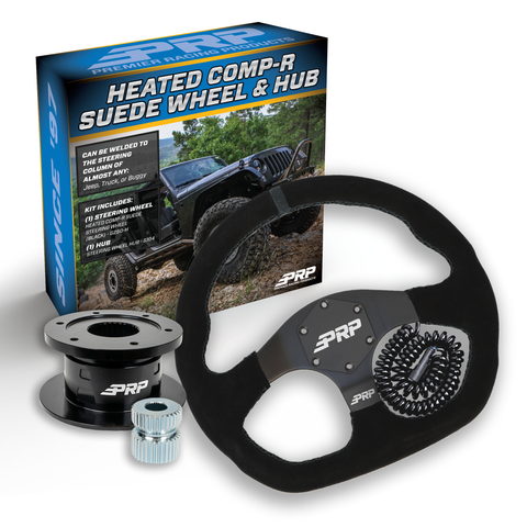 PRP Heated Suede D-Shape Steering Wheel Kit  Black With Quick Release Hub - Universal Weld On Adaptor