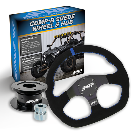PRP Suede D-Shape Steering Wheel Kit  Blue With Quick Release Hub For Polaris RZR  Can Am X3  Arctic Cat Wildcat  EZ-GO  GEM  John Deere Gator