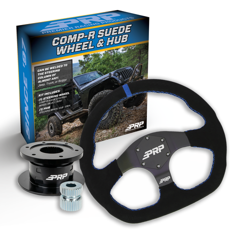 PRP Suede D-Shape Steering Wheel Kit  Blue With Quick Release Hub - Universal Weld On Adaptor