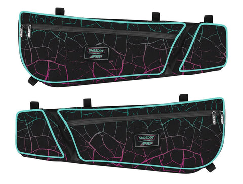 PRP Shreddy Front Door Bag With Knee Pad For Can-Am Maverick X3 (Pair)  Cracked And Teal