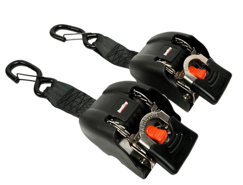 2” X 43” Stainless Steel Retractable Marine Transom Tie-Down Straps With Snap S-Hooks (2 Pack)