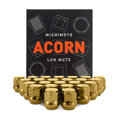 Mishimoto MMLG-AC1215-24GD Steel Lug Nuts  Gold  M12x1.5  Acorn Seat  24pc Set