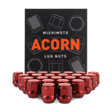 Mishimoto MMLG-AC1215-24RD Steel Lug Nuts  Red  M12x1.5  Acorn Seat  24pc Set