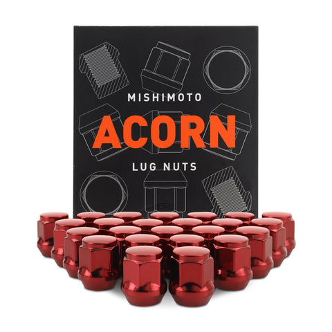 Mishimoto MMLG-AC1415-24RD Steel Lug Nuts  Red  M14x1.5  Acorn Seat  24pc Set