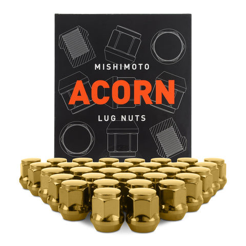 Mishimoto MMLG-AC1415-32GD Steel Lug Nuts  Gold  M14x1.5  Acorn Seat  32pc Set