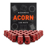 Mishimoto MMLG-AC1415-32RD Steel Lug Nuts  Red  M14x1.5  Acorn Seat  32pc Set