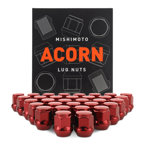 Mishimoto MMLG-AC1415-32RD Steel Lug Nuts  Red  M14x1.5  Acorn Seat  32pc Set