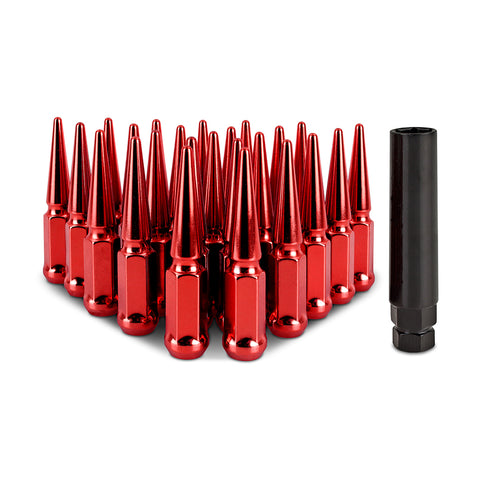 Mishimoto MMLG-SP1415-24RD Spiked Lug Nuts  Red  M14x1.5  24-PC Set