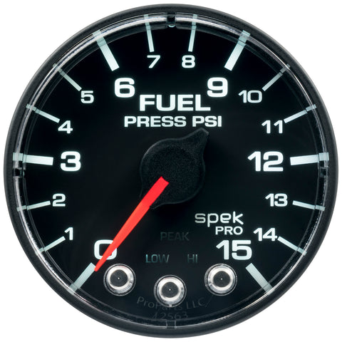 2-1/16" FUEL PRESSURE 0-15 PSI SPEK-PRO BLACK/BLACK