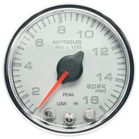 2-1/16" NITROUS PRESSURE 0-1600 PSI SPEK-PRO WHITE/CHROME