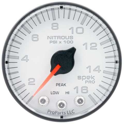 2-1/16" NITROUS PRESSURE 0-1600 PSI SPEK-PRO WHITE/BLACK