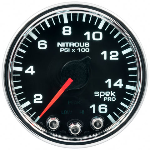2-1/16" NITROUS PRESSURE 0-1600 PSI SPEK-PRO BLACK/CHROME
