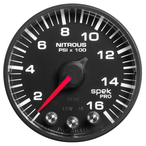 2-1/16" NITROUS PRESSURE 0-1600 PSI SPEK-PRO BLACK/BLACK