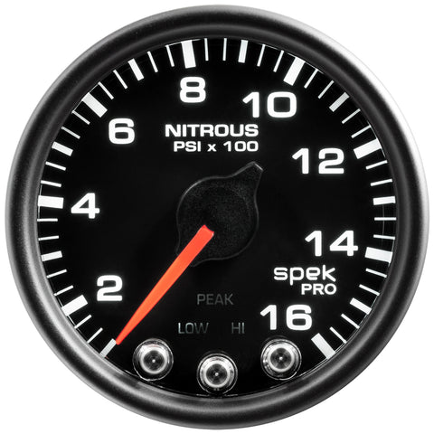 2-1/16" NITROUS PRESSURE 0-1600 PSI SPEK-PRO BLACK/BLACK