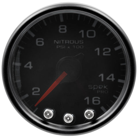 2-1/16" NITROUS PRESSURE 0-1600 PSI SPEK-PRO BLACK/BLACK
