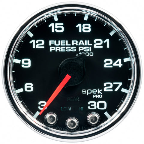 2-1/16" FUEL RAIL PRESSURE 3-30K PSI SPEK-PRO BLACK/CHROME