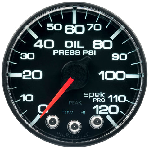 2-1/16" OIL PRESSURE 0-120 PSI SPEK-PRO BLACK/BLACK