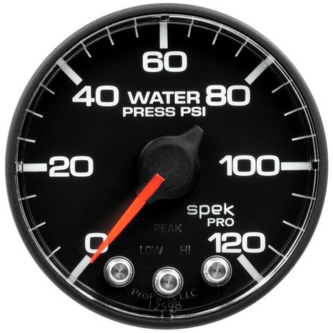 2-1/16" WATER PRESSURE 0-120 PSI SPEK-PRO BLACK/BLACK (FOR 100 PSI SENSOR NOT INCL)