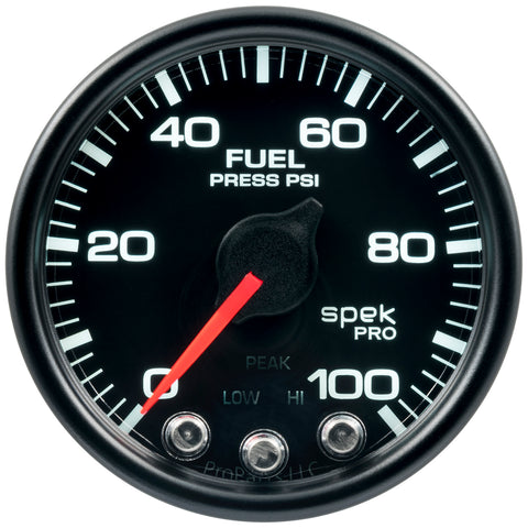 2-1/16" FUEL PRESSURE 0-100 PSI SPEK-PRO BLACK/BLACK ECU