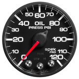 2-1/16" OIL PRESSURE 0-120 PSI SPEK-PRO BLACK/BLACK ECU