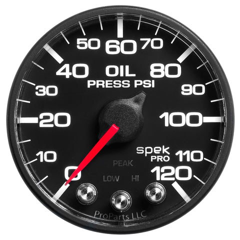 2-1/16" OIL PRESSURE 0-120 PSI SPEK-PRO BLACK/BLACK ECU
