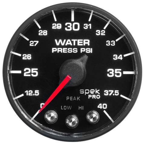 2-1/16" WATER PRESSURE 0-40 PSI SPEK-PRO BLACK/BLACK ECU