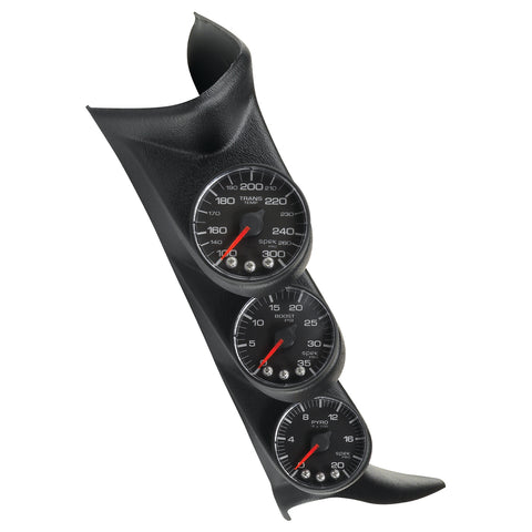 PILLAR KIT 0-35 PSI/0-2000 °F/100-300 °F 01-07 GM FULL-SIZE TRUCK W/ SPEAKER SPEK-PRO BLACK DIAL BLACK BEZEL FLAT ANTIGLARE LENS