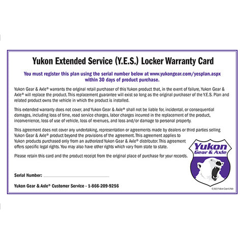 Yukon Extended Service Plan For Grizzly & Zip Locker.